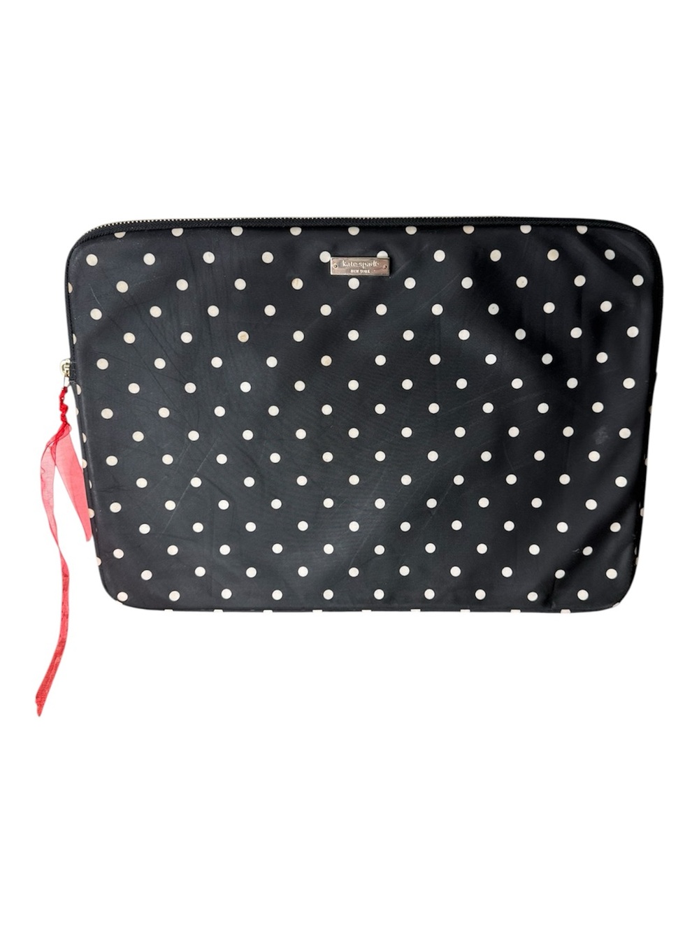 KATE SPADE Black White Polka Dot Padded Laptop Sleeve Case Travel *FLAW*
